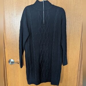 Black Cable Knit Turtleneck Sweaterdress